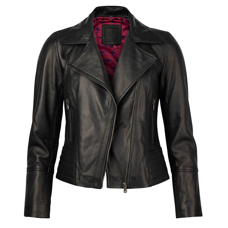 women's leather aviator bomber jacket unzipped biker asymmetric